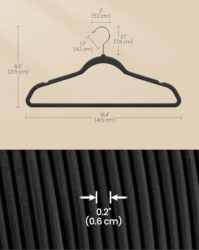 SONGMICS Velvet Hangers 60 Pack, Non-Slip Clothes Hangers with Silver-Colored Swivel Hooks, Slim Space-Saving for Closet, Heavy-Duty, Black UCRF036BZ02S