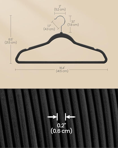 SONGMICS Velvet Hangers 60 Pack, Non-Slip Clothes Hangers with Silver-Colored Swivel Hooks, Slim Space-Saving for Closet, Heavy-Duty, Black UCRF036BZ02S