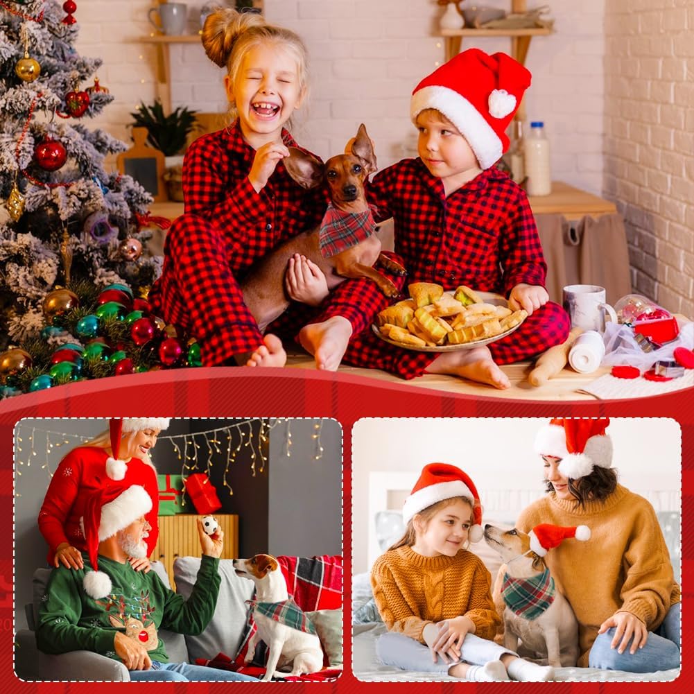 Vivifying Dog Christmas Bandana with Tassels Edges, 2 Pack Classic Plaid Triangle Pet Apparel & Accessories, Funny Holiday Dog Scarf Costume for Photo Prop, and Party Decor (Small, Red&Green)