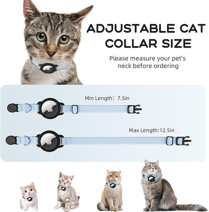 AirTag Cat Collars, Stretchy Collar with Apple AirTag Holder and Bell, Breakaway Ultra Design Elastic GPS Tracking Collars for Cats and Puppies, (7.5-12.5 Inch), Blue