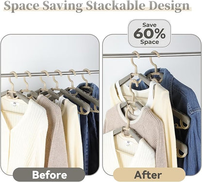 12-Pack Heavy Duty Plastic Extra-Wide Arm 15"-23" Suits Clothes Hangers with Swivel Hooks,Perfect for Coat,Jacket,Dress,Shirt,Trousers or Closet Space Saving,Grey&Tan