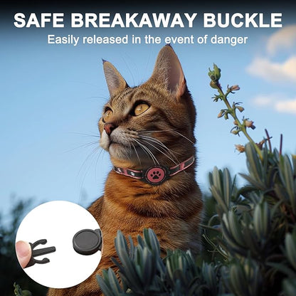 Airtag Cat Collar Breakaway, Reflective Cat Collar with AirTag Holder and Bell, Compatible with Apple Air Tag, Comfortable Padding, Adjustable, Durable (Pink, XS)