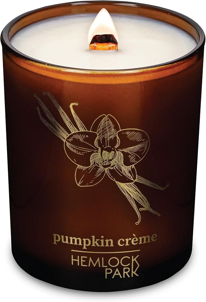 Hemlock Park Amber & Gold Wood Wick Candle Handcrafted with Natural Coconut Wax (Standard 7.2 oz, Pumpkin Crème)