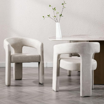 Set of 4 Modern PU Leather Upholstered Dining Chairs with Open-Back, Cute Barrel Side Chairs Kitchen Armchair Accent Chairs for Dining Room Bedroom, Grey
