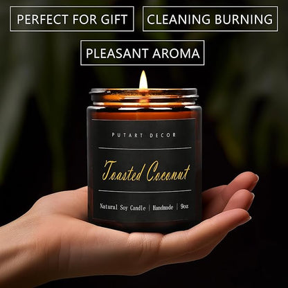 Toasted Coconut Candles for Home Scented, Natural Soy Aromatherapy Non Toxic Candles with Long Lasting Fragrance & Clean Burn, Luxury Jar Candle Gift for Women, Men, Home Decoration 9oz