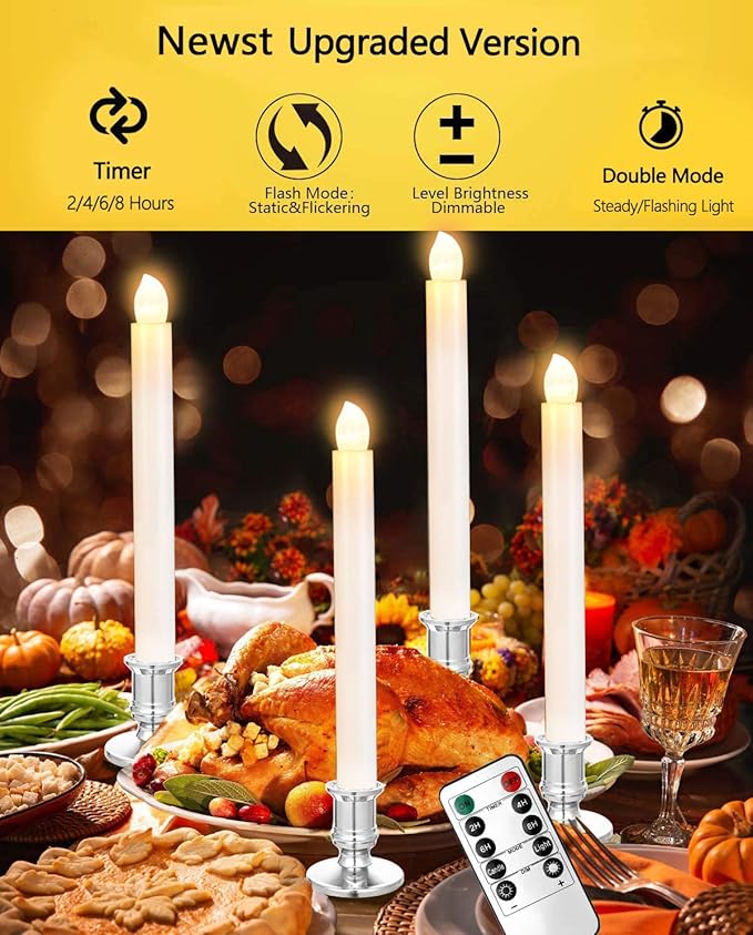 YAUNGEL Window Candles, 20 Pack LED Battery Operated Christmas Candles for Windows with Remote Timer Electric Candle Lights with Removable Candle Holders Suction Cups for Christmas Decorations, Silver