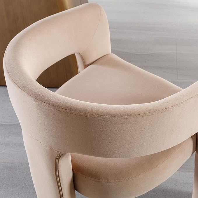 Set of 4 Modern Velvet Fabric Upholstered Dining Chairs with Open-Back, Cute Barrel Side Chairs Kitchen Armchair Accent Chairs for Dining Room Bedroom, Khaki