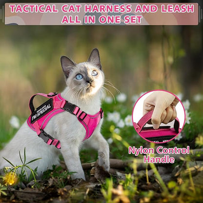 Tactical Cat Harness and Leash, Escape Proof Large Cat Walking Vest,Adjustable Soft Mesh Pet Vest Harness with Control Handle, Molle Patches (777816858438, Large)