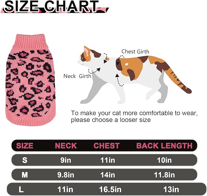 Mihachi Winter Warm Cat Sweater Turtleneck Puppy Pets Sweater Knit Vest Fashion Leopard for Cats Puppy Small Animals Pink Large
