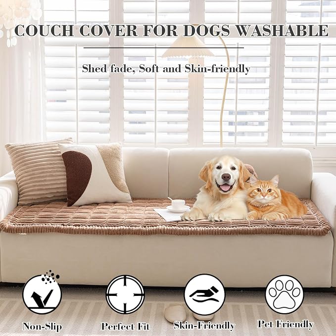 Couch Cover for Dogs Washable, Non-Slip Pet Couch Covers for Sofa, Fuzzy Dog Couch Cover Blanket for Furniture Protector (Z-Coffee, 27.6" x 70.9"/70 x 180cm)