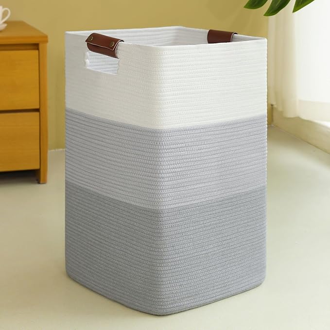 Laundry Hamper 96L Extra Large Laundry Basket, Woven Blanket Basket, Cotton Woven Storage Hamper with Handles for Living Room, Large Baskets for Pillows, Blankets, Clothes-Gradient Grey