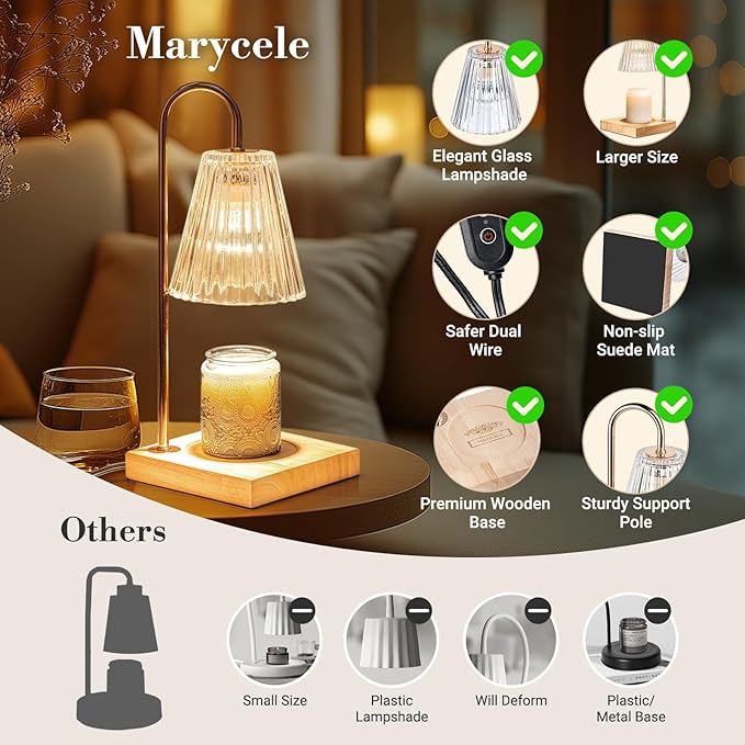 Marycele Candle Warmer Lamp with Timer, Vintage Amber Nightstand Candle Warming Lamp for Home Room Decor, Dimmable Wax Warmer for Jar Candles, Wedding Registry Gifts for Women Couples 2025