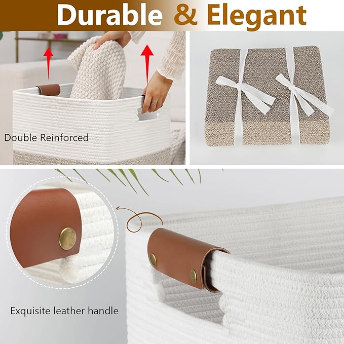Laundry Hamper 96L Extra Large Laundry Basket, Woven Blanket Basket, Cotton Woven Storage Hamper with Handles for Living Room, Large Baskets for Pillows, Blankets, Clothes-Gradient Yellow