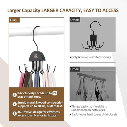 ZEDODIER 2 Pack Tank Top Hanger, Rotatable Bra Organzier for Closet, Max 48 Storage Capacity Sport Bra Holder, Space Saving Closet Organizers and Storage, Black