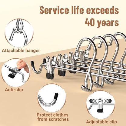 Pants Hangers Space Saving,Stackable Skirt Hangers with Clips, Hanging Closet Organizer and Storage,Clothes Hangers, College Dorm Essentials Apartment Essentials- 24 Pack
