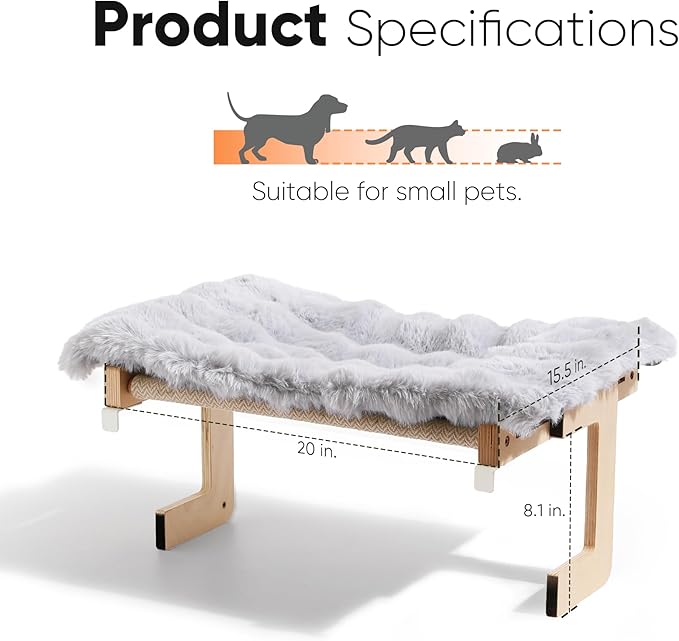 FUKUMARU Cat Window Perch, Transformable Cat Hammock with Fluffy Cushion for Windowsill and Floor, Cats Window Bed for Large Cats and Kittens, Reinforced Wood and Metal Frame, Easy to Adjust Pet Pech