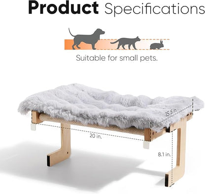 FUKUMARU Cat Window Perch, Transformable Cat Hammock with Fluffy Cushion for Windowsill and Floor, Cats Window Bed for Large Cats and Kittens, Reinforced Wood and Metal Frame, Easy to Adjust Pet Pech