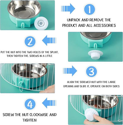 12 Pcs Crate Bowls Bulk Puppy Dog Bowls for Kennel Removable Stainless Steel Crate Water Bowl Kennel Hanging Food Feeders Coop Cup for Cat Puppy Rabbit Birds Ferret Guinea Pigs