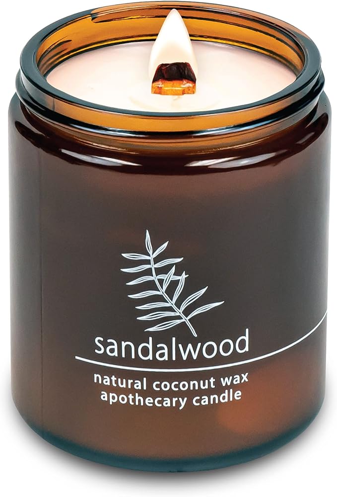 Hemlock Park Crackling Wood Wick Candle Handcrafted with Natural Coconut Wax (Standard 8 oz, Sandalwood)