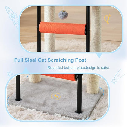 Hey-brother Cat Tree, Cat Scratching Posts with Bed, Sturdy Tower with Fully Sisal-Wrapped Columns and Plush Toy Ball for Indoor Kittens, 18.9 inches, Light Gray MPJ010SW