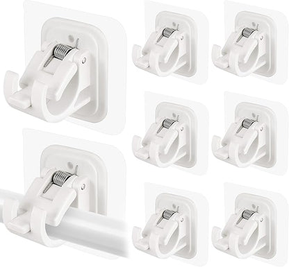 8PCS Self Adhesive Curtain Rod Holders No Drill Curtain Rods Brackets No Drilling Nail Free Adjustable Curtain Rod Hooks Curtain Hangers for Bathroom Kitchen Home Bathroom Hotel