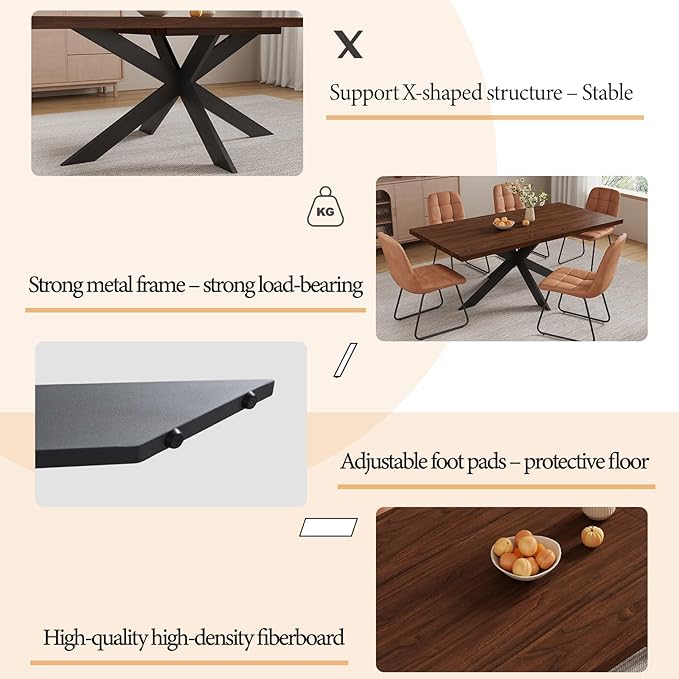 5-Piece Dining Table Set with 51"-67" Extendable Walnut Wood Table and 4 Brown PU Leather Chairs, Modern Rectangular Kitchen Table Set with Metal Legs, Space Saving Dining Room Furniture for 4