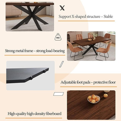 5-Piece Dining Table Set with 51"-67" Extendable Walnut Wood Table and 4 Brown PU Leather Chairs, Modern Rectangular Kitchen Table Set with Metal Legs, Space Saving Dining Room Furniture for 4