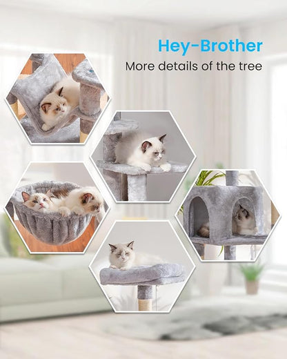 Hey-brother Cat Tree with Large Hammock, Multi-Level Cat Tower for Indoor Cats, Cat Condo with Sisal-Covered Scratching Posts and Top Perch, Light Gray MPJ050W