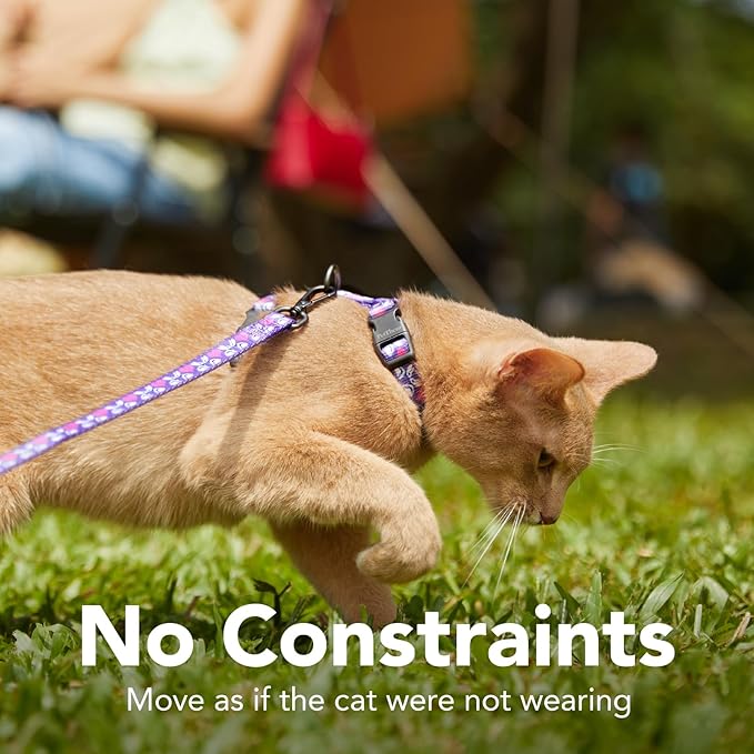 Cat Harness and Leash Set - Escape Proof Adjustable Cat Harness, Comfortable Soft Lightweight, Use Safe & Easy, Walking Travel Kitten Harness for Small Medium Large Cats (Purple Rabbit in Wonderland)
