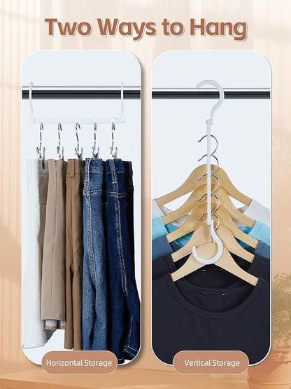HOUSE DAY Closet Organizers and Storage, Magic Hangers Space Saving Clothes Hangers, Pack of 8 Sturdy Plastic Hangers with 5 Holes for Wardrobe Closet Organization, College Dorm Room Essentials