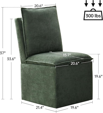 VKNOW Upholstered Dining Chairs Set of 4, Modern Rolling Chairs with Storage and Wheels, Linen Armless Chair with Cushion and Backrest, Dining Room Chairs for Living Room Kitchen Bedroom, Green