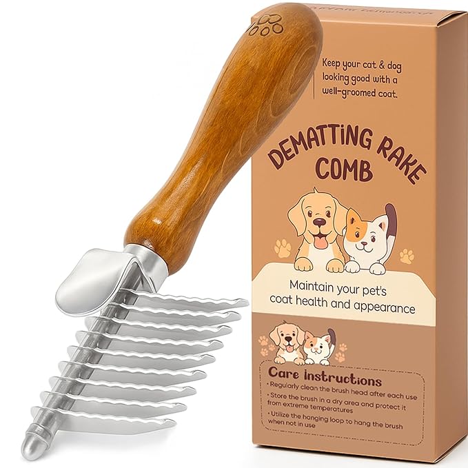 TAKAVU Dematting Fur Rake Comb Brush for Dogs & Cats - Undercoat Comb with Safety Blades for Removing Knots, Mats & Tangles - Grooming Tool for Poodles, Doodles, Long Haired Pets