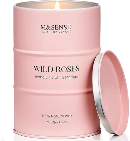 M&SENSE Wild Rose Large Natural Scented Candle, 120 Hours Long Lasting Soy Candles 21.2oz, Stress Relief Luxury Aromatherapy Candles for Women, Romantic Candle Valentines Day Gifts for Her