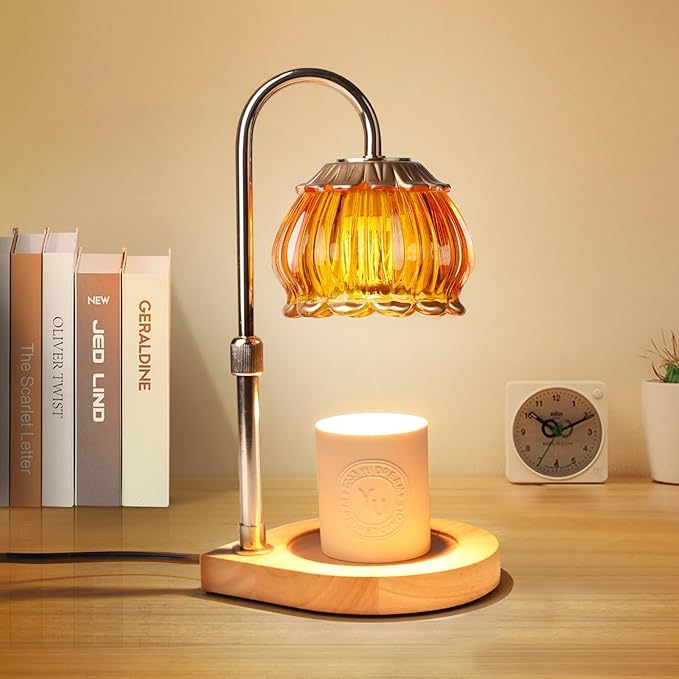 Candle Warmer Lamp with Timer, Adjustable Height Dimmable Candle Warmer Light, Gift for Women Glass Shade Electric Jar Candle Warming Lantern,Home Decor Cozy House Warming Gifts,Orange