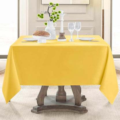 Square Tablecloth 52 x 52 Inch Yellow Tablecloths Stain-Wrinkle Resistant Washable Polyester Table Cloths for Holiday, Buffet Parties, and Weddinge 1pack