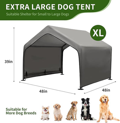 Summertrail Extra Large Dog House Outside, Dog Tent Outdoor, Big Dog Shade Shelter Doghouse Canopy, Water Resistant Dog shelter with Ground Nail, Gray Sun Rain Cover for Pet Cat Livestock 4'x 4'x 3.3