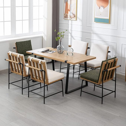 DUOMAY Mid-Century Modern Dining Chairs Set of 4, Linen Upholstered Side Chair with Rear Handle, Armless Chair with Metal Legs for Kitchen Dining Room Living Room Vanity, White