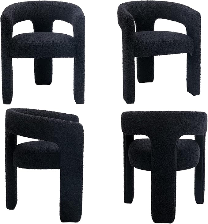 Black Dining Chairs Set of 2, Upholstered Sherpa Barrel Chairs with Arms Comfy Accent Side Chairs for Living Room/Dining Room/Reception