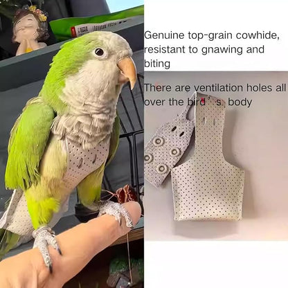 Premium Genuine Cowhide Bird Flight Harness Anti Bite Breathable Parrot Diaper Parrot Suit with Leash for Parakeet Conure Quaker Flying Clothes Rope and Handle (without Leash,Sulphur-Crested Cockatoo)