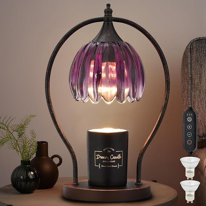 Candle Warmer Lamp, Dimmable Candle Warmer with Timer, Vintage Candles Wax Warmers for Jar Candles Birthday Gifts for Women, Christmas Gifts for Mom, Home Decor for Bedroom Living Room, Purple Black
