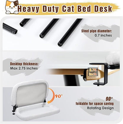 IPOW Heavy Duty Steel Frame Supports up to 50lbs Cat Desk Bed & Perch Space-Saving 90°Foldable with Soft Ultra-Plush Faux Fur for Small Medium Large Cats