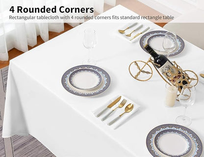 Surmente White Rectangle Tablecloth 90 x 132-inch Rectangular Polyester Table Cloth for Weddings, Banquets, or Restaurants