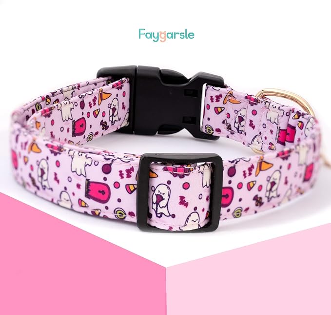 Faygarsle Fall Dog Collar Adorable Ghost Pattern Halloween Collar for Dogs Autumn Collar for Small Medium Large Female and Male Dogs Cute Neckwear for Dogs Purple Collar for Boy Girl Dogs XS