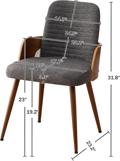 Dining Room Chairs Set of 4,Mid Century Modern Kitchen Chairs,Upholstered Accent Chairs,Metal Legs Wooden Desk Chairs,Armless and No Wheels for Kitchen Dining Living Room,Gray Fabric