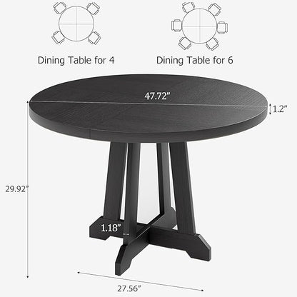 GarveeHome Round Dining Table for 4,Kitchen Dining Room Circle Dinner Pedestal Table,Space Saving Wood Kitchen & Dining Room Furniture,Black 47-inch Diameter