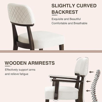 Modern Wood Dining Chairs Set of 6, Velvet Upholstered Kitchen Chairs with Open Curved Backrest & Black Hardwood Legs for Vanity, Living Room, 350 LBS Capacity, White