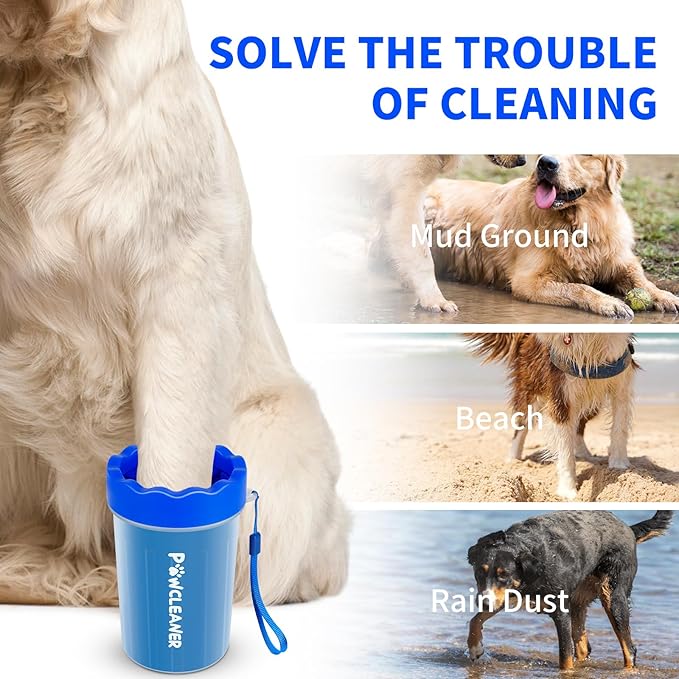 Professional 7 in 1 Dog Paw Cleaner for Dogs - Includes 1 Portable Paw Washer, 1 Bath Brush, 2 Dog Toothbrushes and 3 Absorbent Towels Note: Fits Paws 1.5 to 2.5 Inches Wide (Medium, Navy Blue)