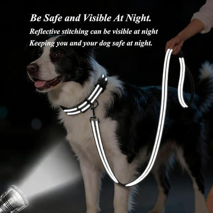 Dog Collar Leash Set, Gradient Color, with Safety Reflective Strips, 5 ft Matching Leash, Neoprene Padded Handle, Adjustable 4 Sizes for Small Medium Large Dogs.(M, Black Grey)