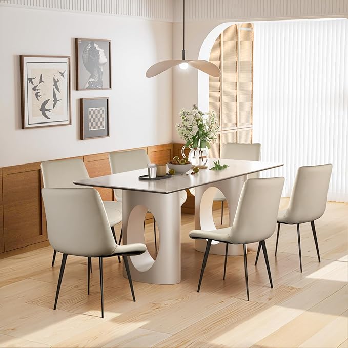 Dining Chairs, Modern PU Leather Dining Room Chair with Sturdy Metal Legs, Upholstered Seat Dinner Chairs Accent Side Chairs for Indoor Kitchen Living Room (Light Grey, Set of 6)