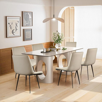 Dining Chairs, Modern PU Leather Dining Room Chair with Sturdy Metal Legs, Upholstered Seat Dinner Chairs Accent Side Chairs for Indoor Kitchen Living Room (Light Grey, Set of 6)